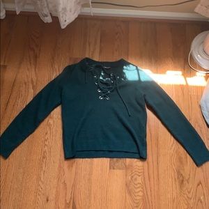 Forever 21 Dark Green Lace Up Sweater Tight